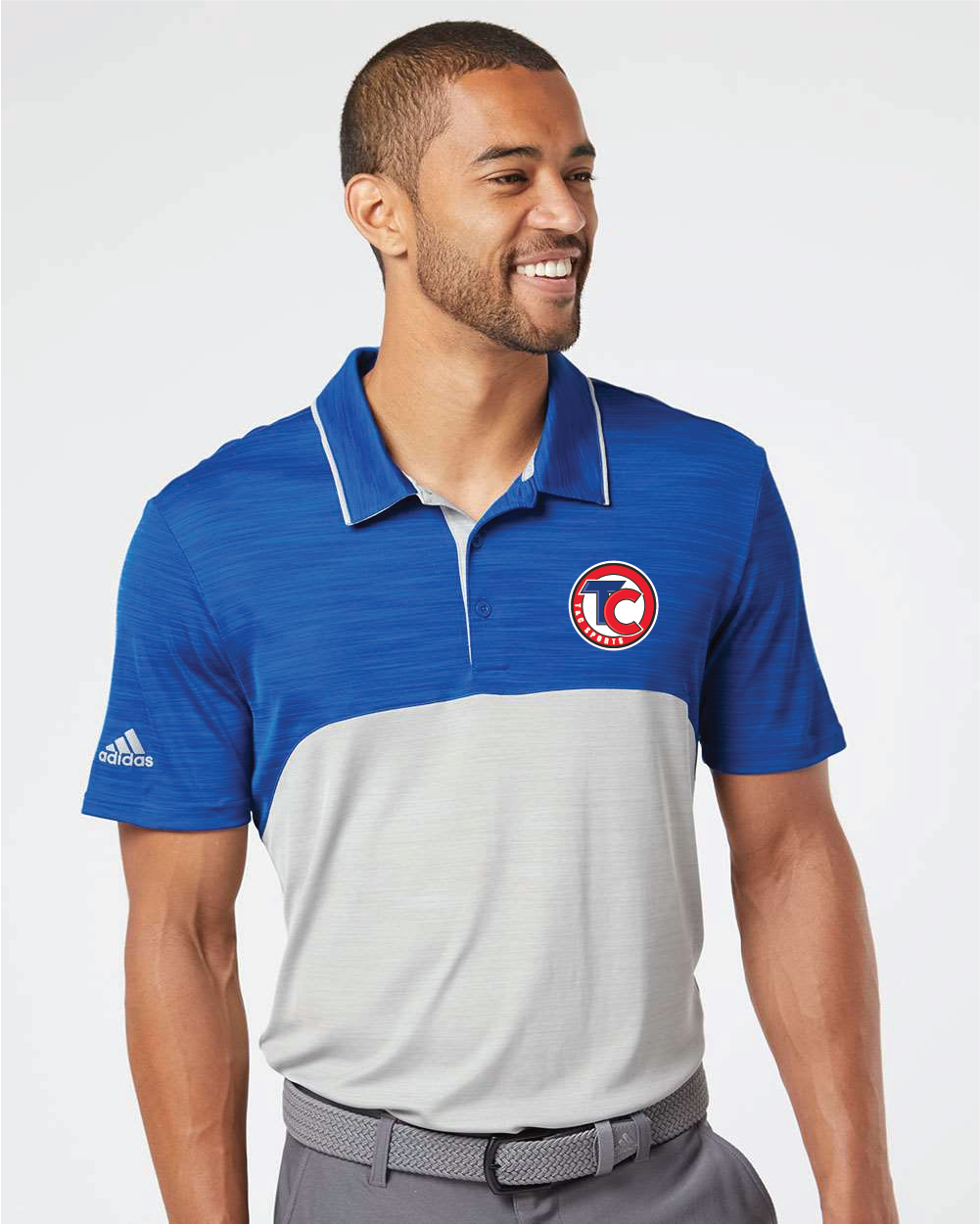 T&C Men's Polo Shirt - Adidas 2 Tone White and Blue
